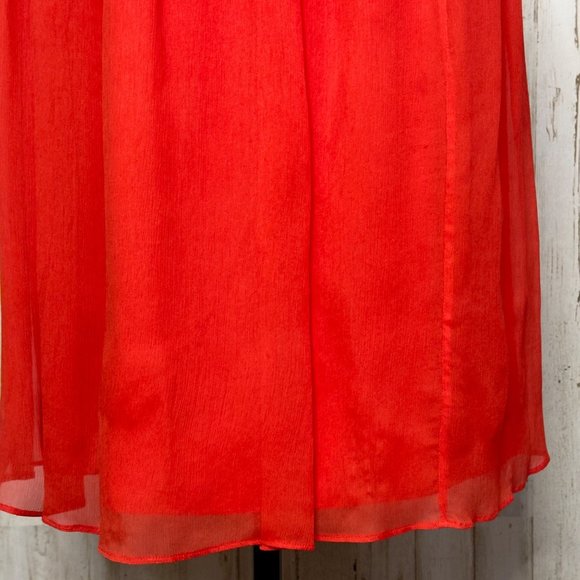 J Crew Vivid Poppy Red Pure Silk Lucienne One-Shoulder Chiffon Mini Dress Size 6 - Picture 4 of 12